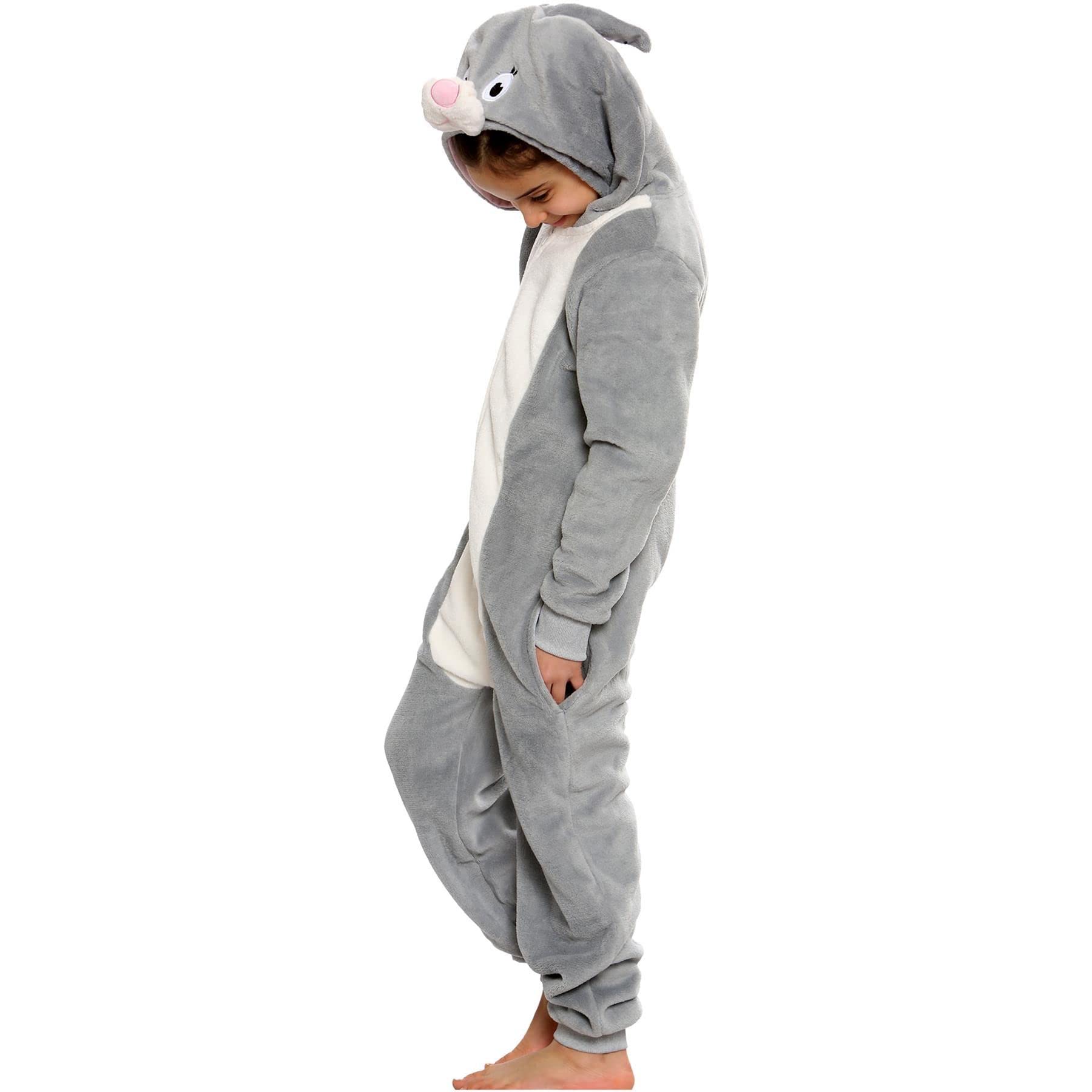 A2Z 4 Kids Filles Garçons Lapin Costume Combinaisons Doux Peluche Polaire Combishort Enfants Animal À Capuche Grenouillère Enfants Une Pièce Cosplay Tout en Un Lapin Pyjama De Noël Âge 2-14 Ans