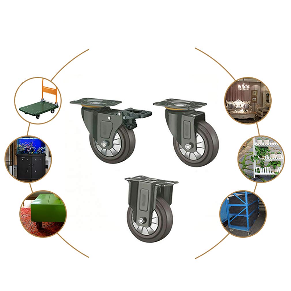 4 Ruedas giratorias de Goma Resistentes para carros de Muebles con Freno, 2 tamaños (2 fijas + 2 sin Freno de 50 mm/2″ (4 Unidades))