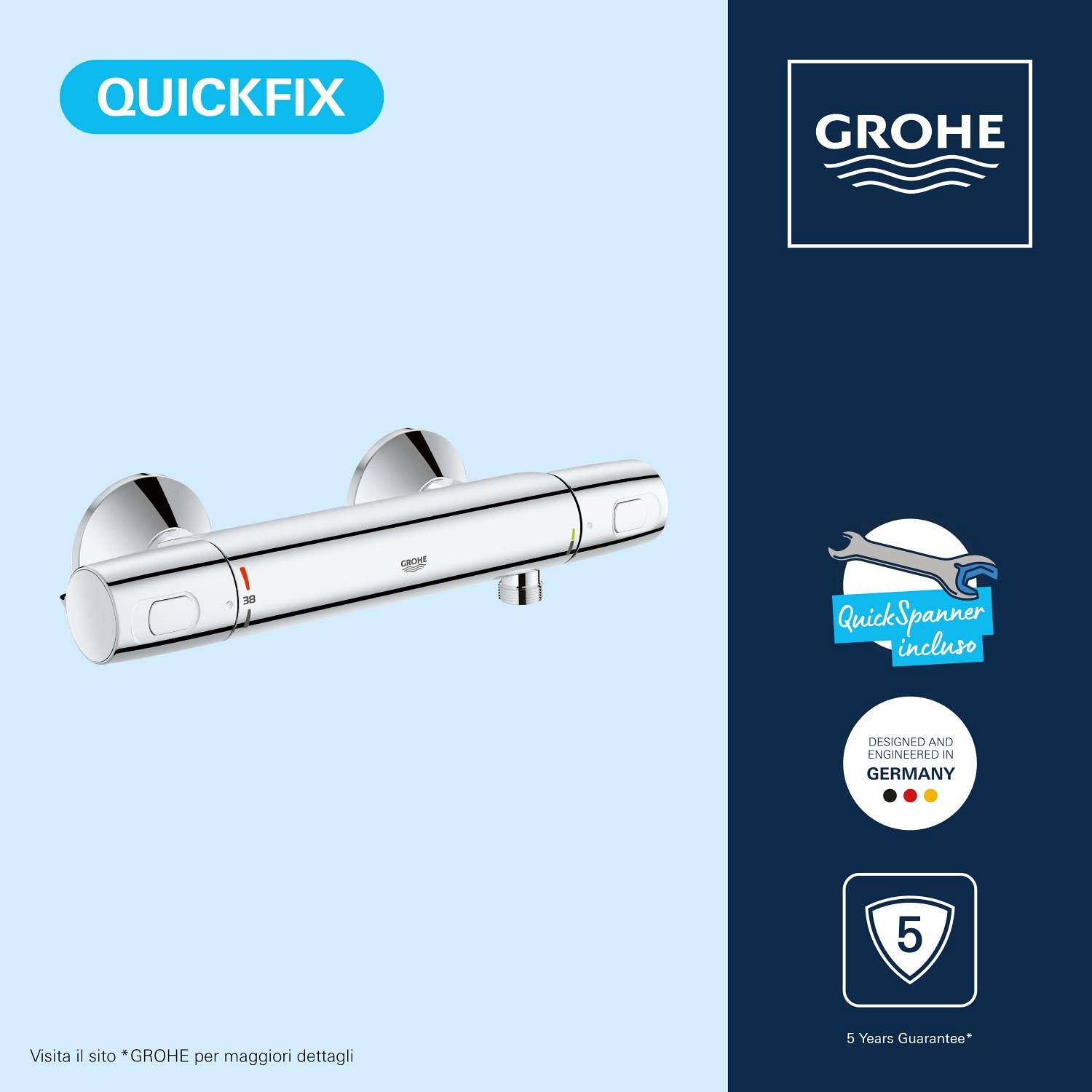 GROHE QUICKFIX, Precision Trend Miscelatore termostatico per doccia, sistema antiscottature GROHE CoolTouch, con tecnologia Water Saving, Cromo, 34229002