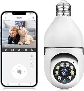 Light Bulb Security Camera Wireless Outdoor/Indoor, 3MP/2.4G WiFi Surveillance Camera, 360°Pan-Tilt Bulb Camera with Human Motion Detection&Alert, Two-Way Audio, Full Color Night Vision, Remote View