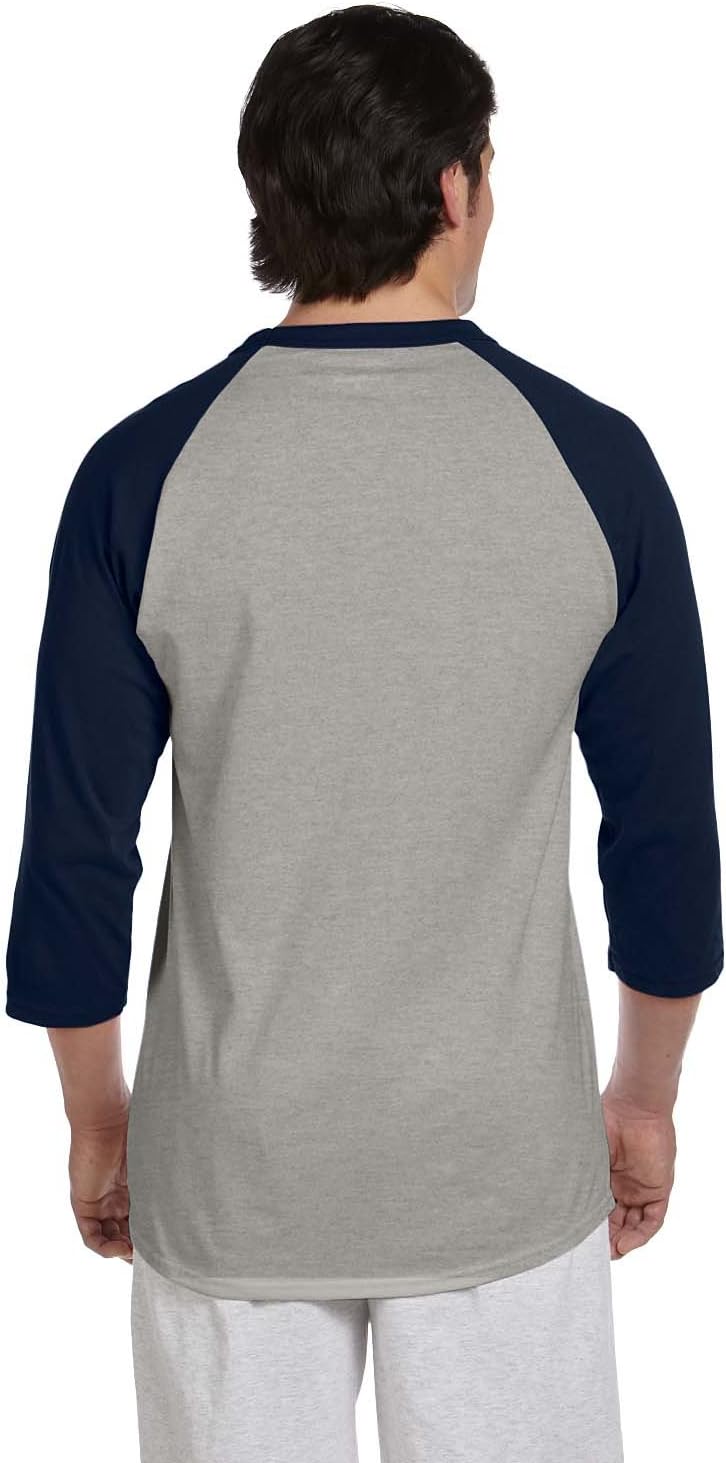 Champion Men's Raglan Baseball T-Shirt Medium Oxford Gray/Navy