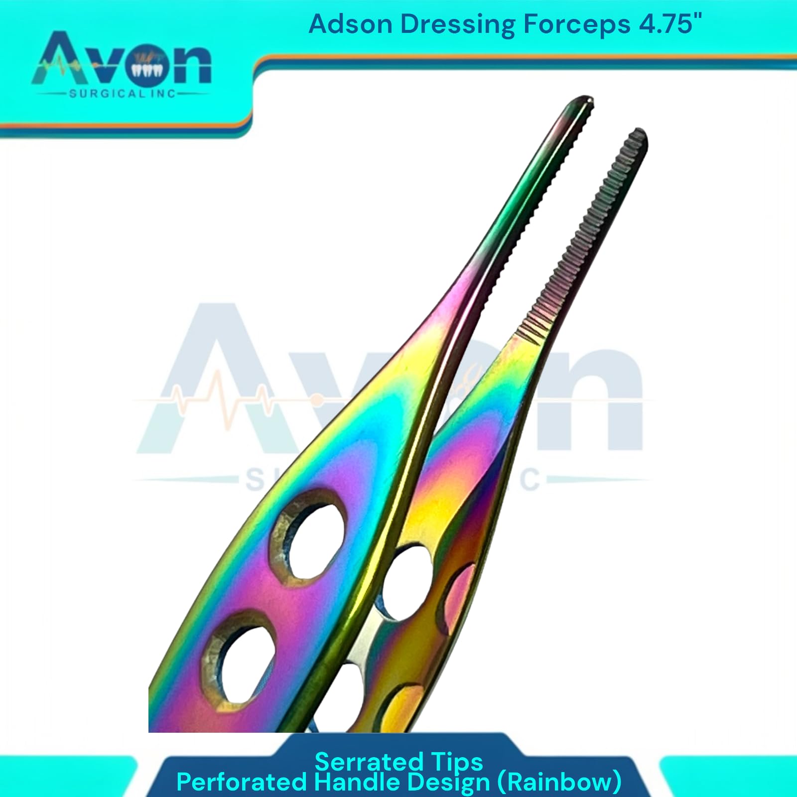 Rainbow Titanium Color Adson Forceps 4.75in (12cm) German Stainless Steel - Veterinary, Dental Instruments (Serrated - Perforated Handle)