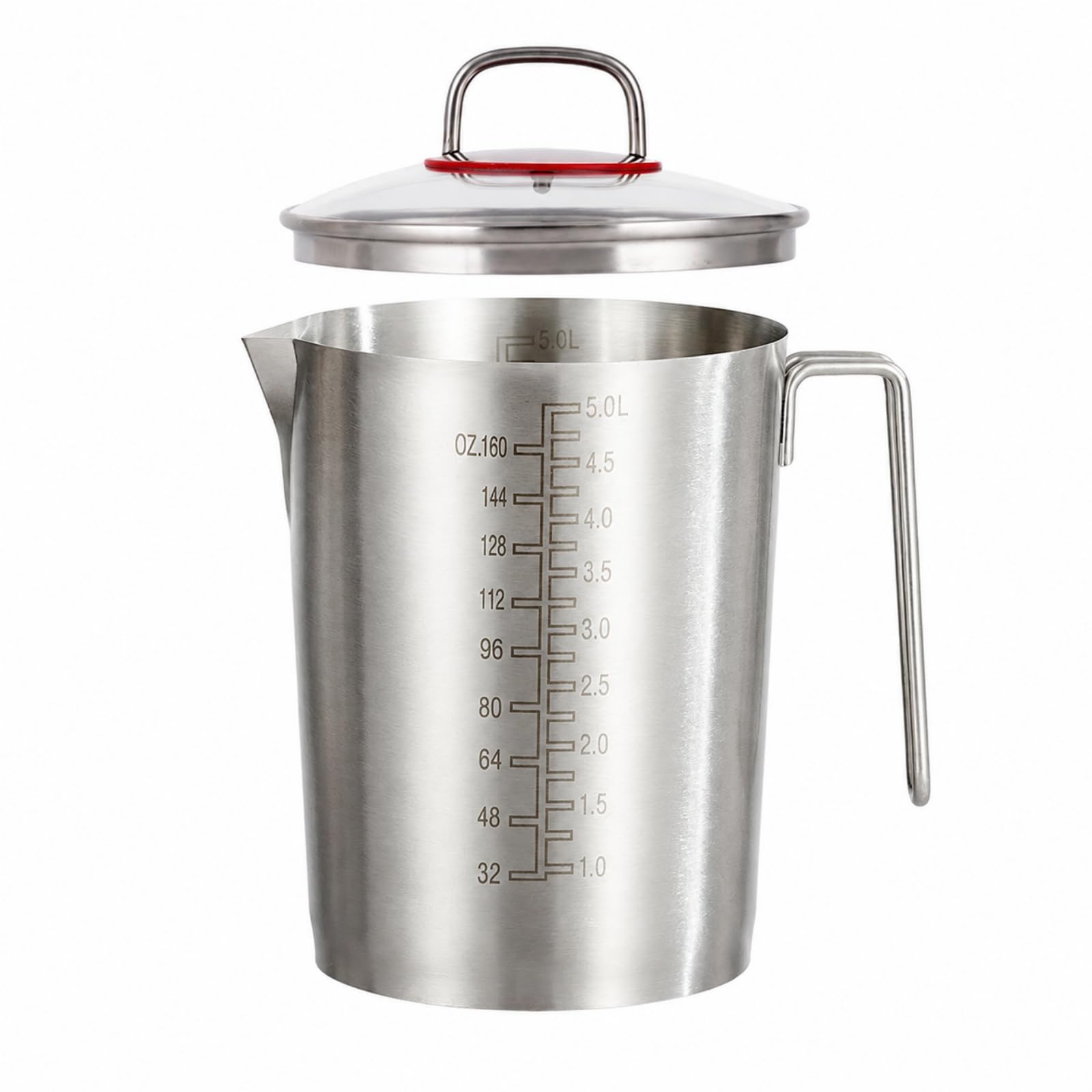 Bicchiere Dosatore in Acciaio Inox 304 Resistente Bicchiere Dosatore con Coperchio in Riutilizzabile Graduata con Manico, 5000ML