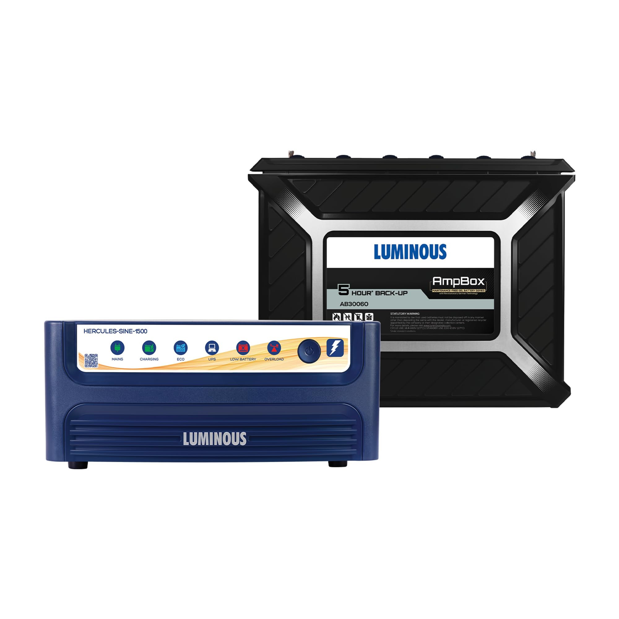 Luminous Hercules 1500 Inverter + Ampbox AB30060 Gel Battery Combo – 1400VA/12V Pure Sine Wave Inverter with Maintenance-Free Gel Battery | Ideal for Home, Office & Shop Use | 5 Hour Backup Duration-image-23
