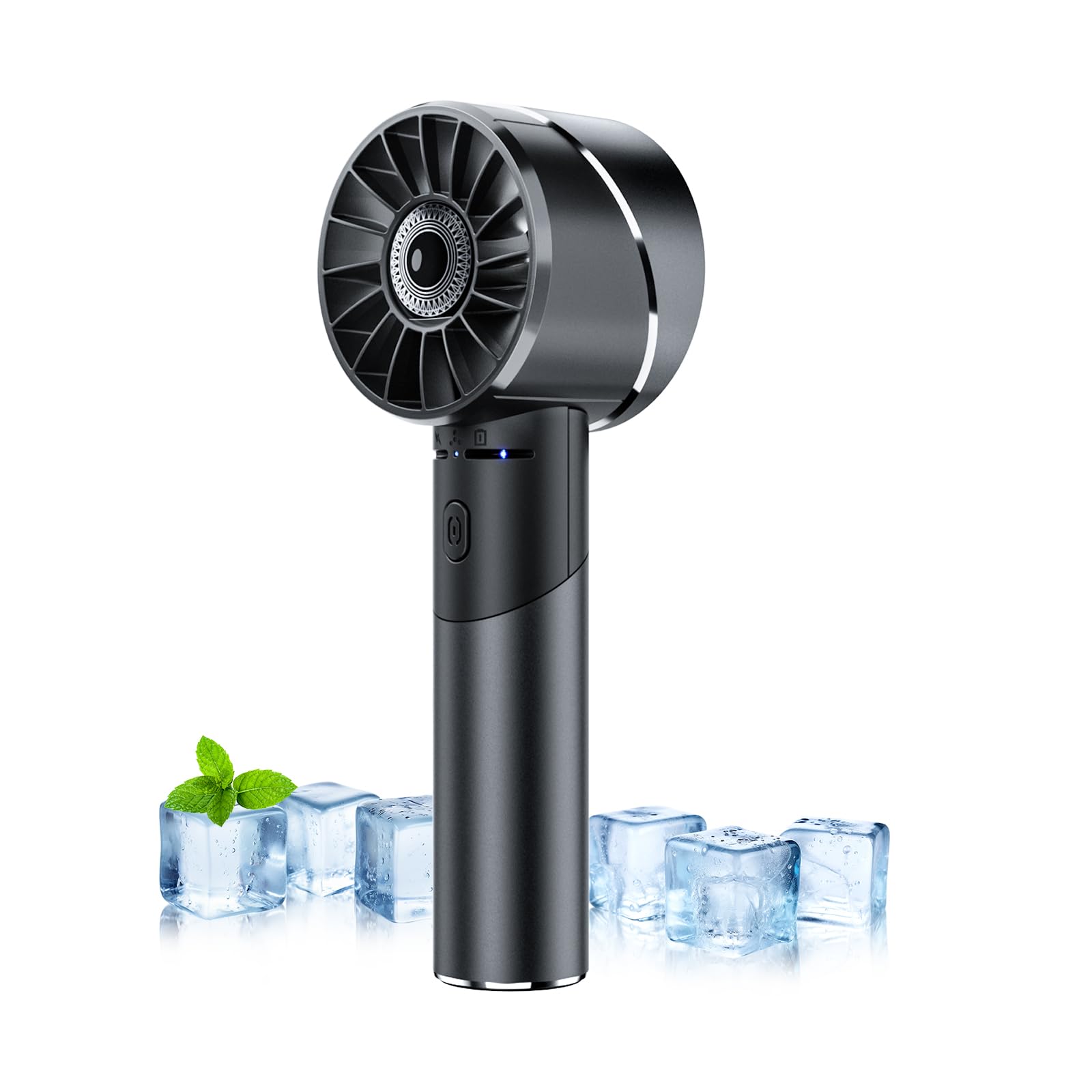 Wastou Handheld Fan, Mini Alloy Metal Personal Fan, USB Rechargeable High-Speed 16H Lasting Battery 4 Adjustable Speeds Portable Turbo Fan, Small Pocket Hand Fan for Travel, Summer Gift (Black)