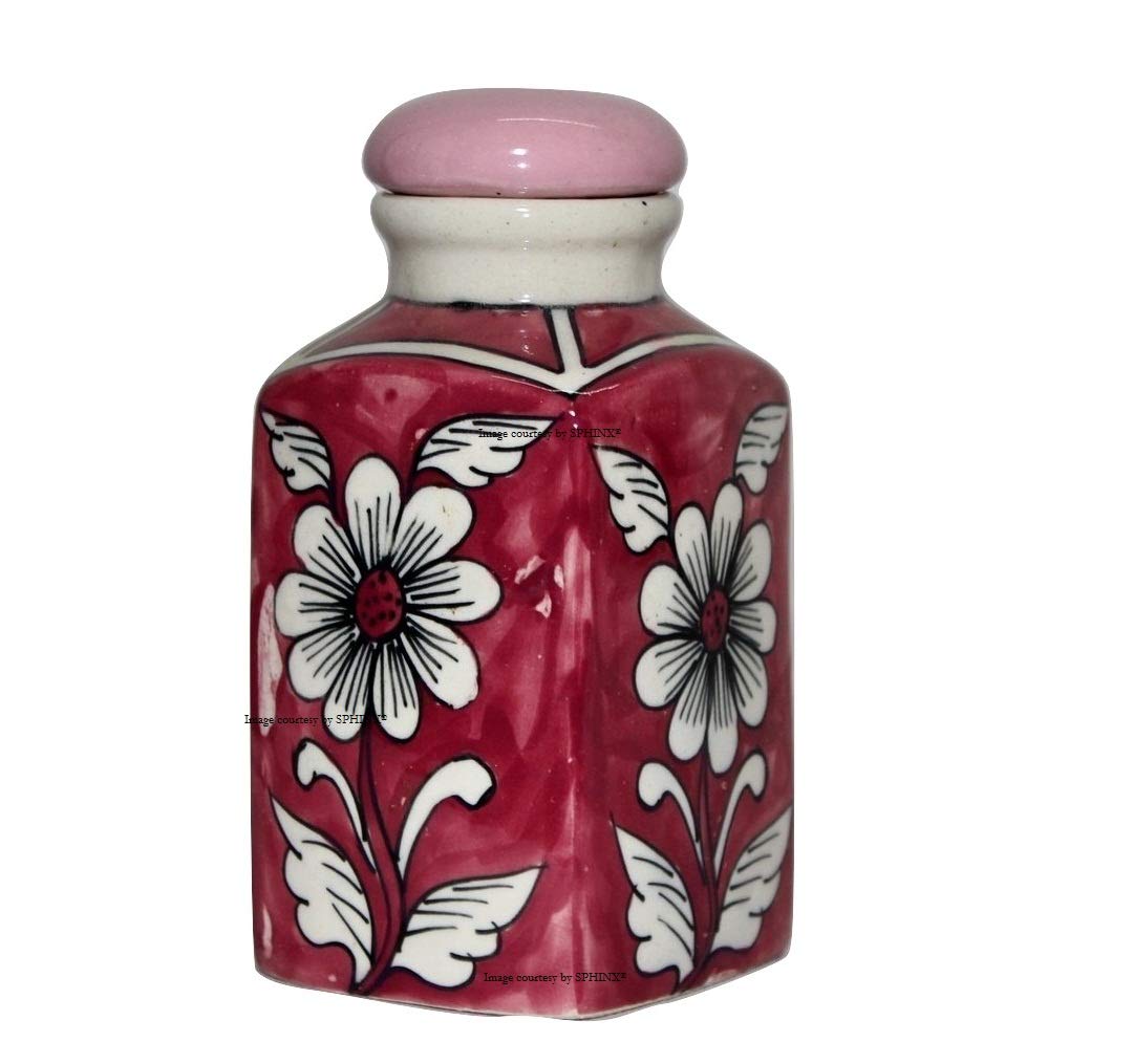SPHINX Traditional Mughal Print Small Table Top Ceramic Jar/Container for pickles/candies ( Height= Approx. 13 cms/5.2 Inches) check size images/details carefully - 1 piece (Pink)