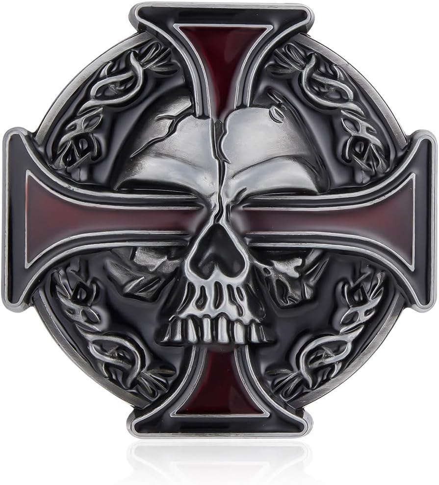 YOQUCOL QUKE Vintage Skull Skeleton Celtic Cross Belt Buckle American Western Cowboy For Men