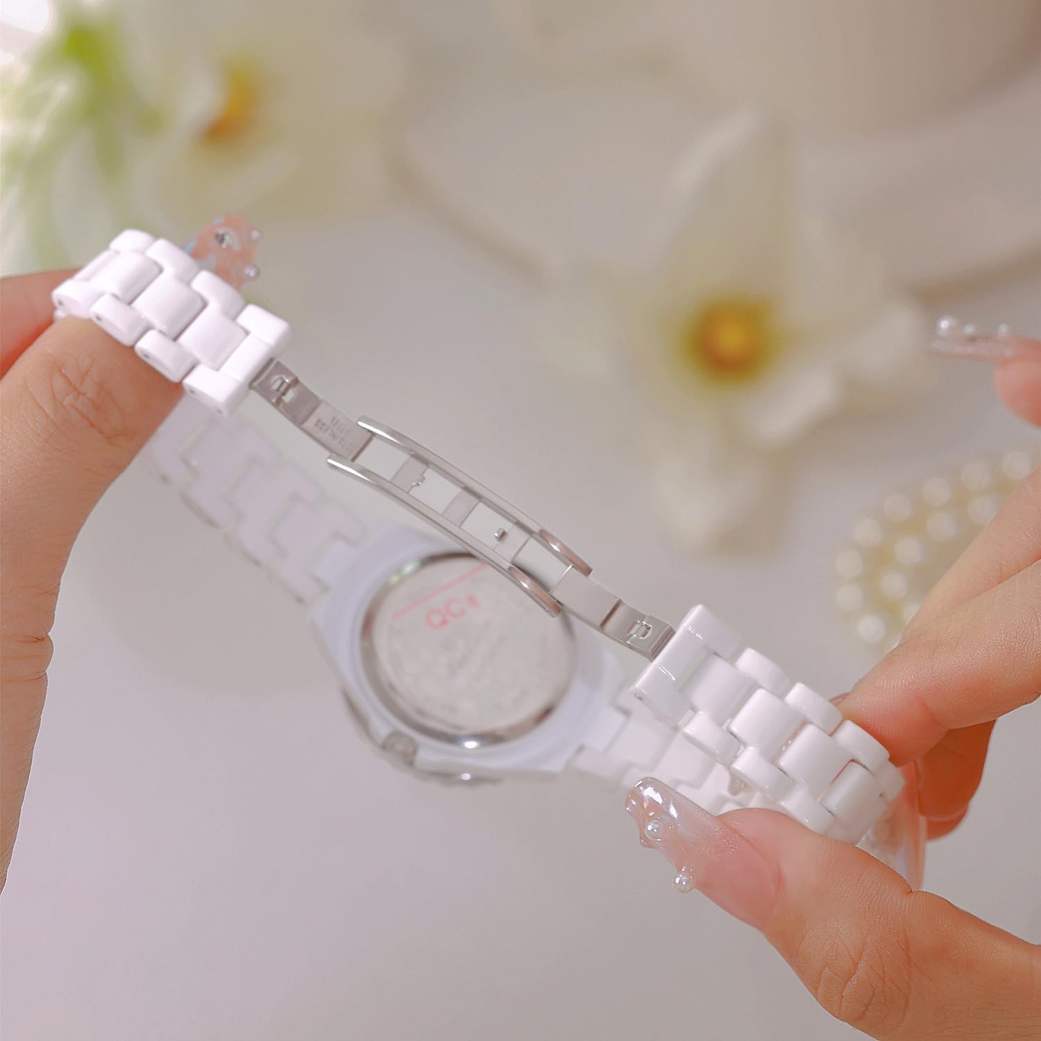 Women's Watches Swarovski Crystal Analog Quartz Waterproof White Ceramic Watch for Ladies Bracelet Watch - Image 5