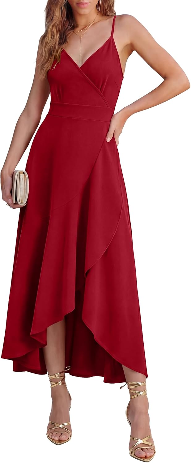 ANRABESS Formal Dresses for Women Evening Party Cocktail Long Dress Split Elegant V Neck Wrap Ruffle Wedding Guest Dresses