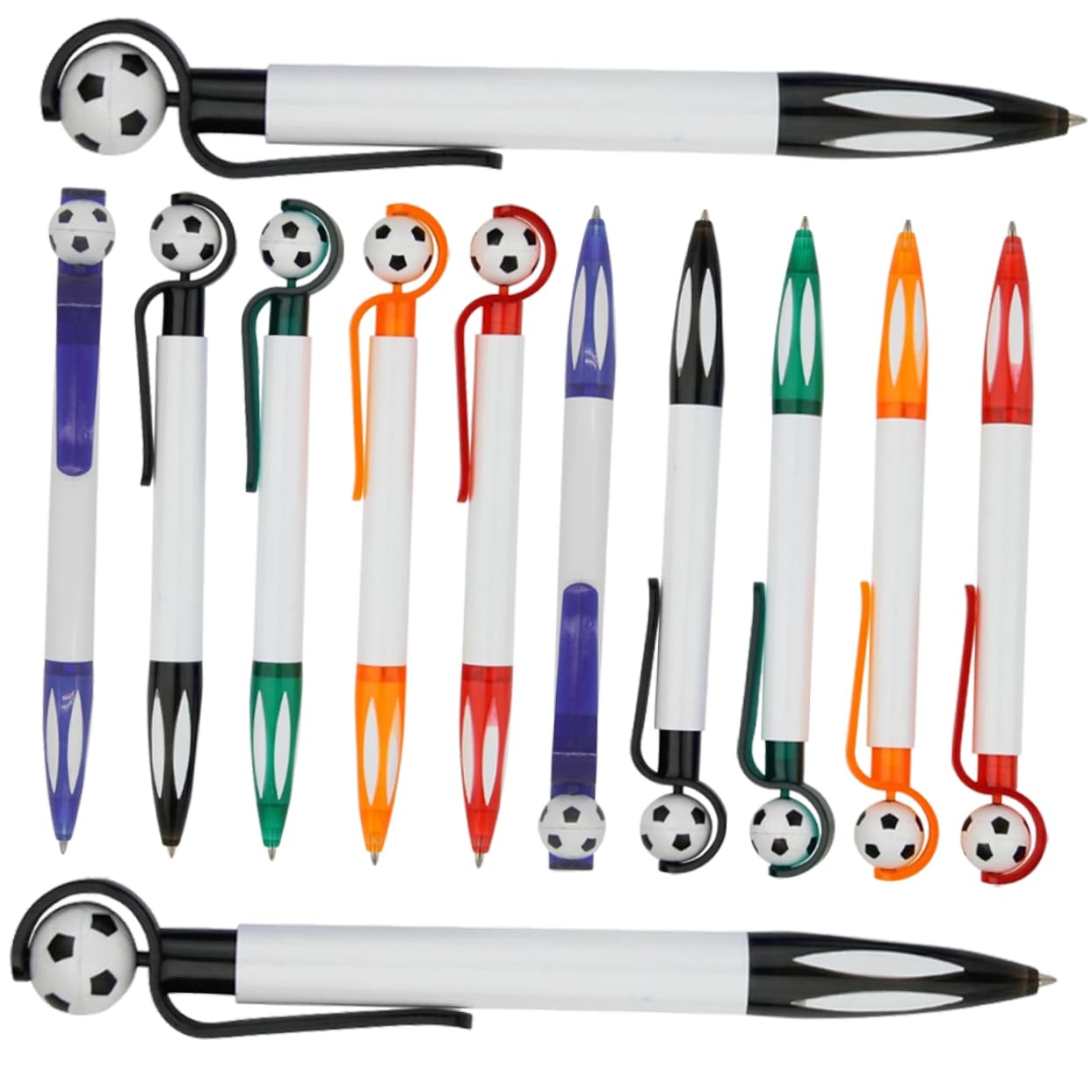 Housoutil 40 Pezzi Penne Retrattili con Design Calcio Colori Misti Blu Nero Arancione Cancelleria per Studenti e Ufficio Scrittura e Clip Portatile Regalo Gadget per Feste Calcio e Scuola