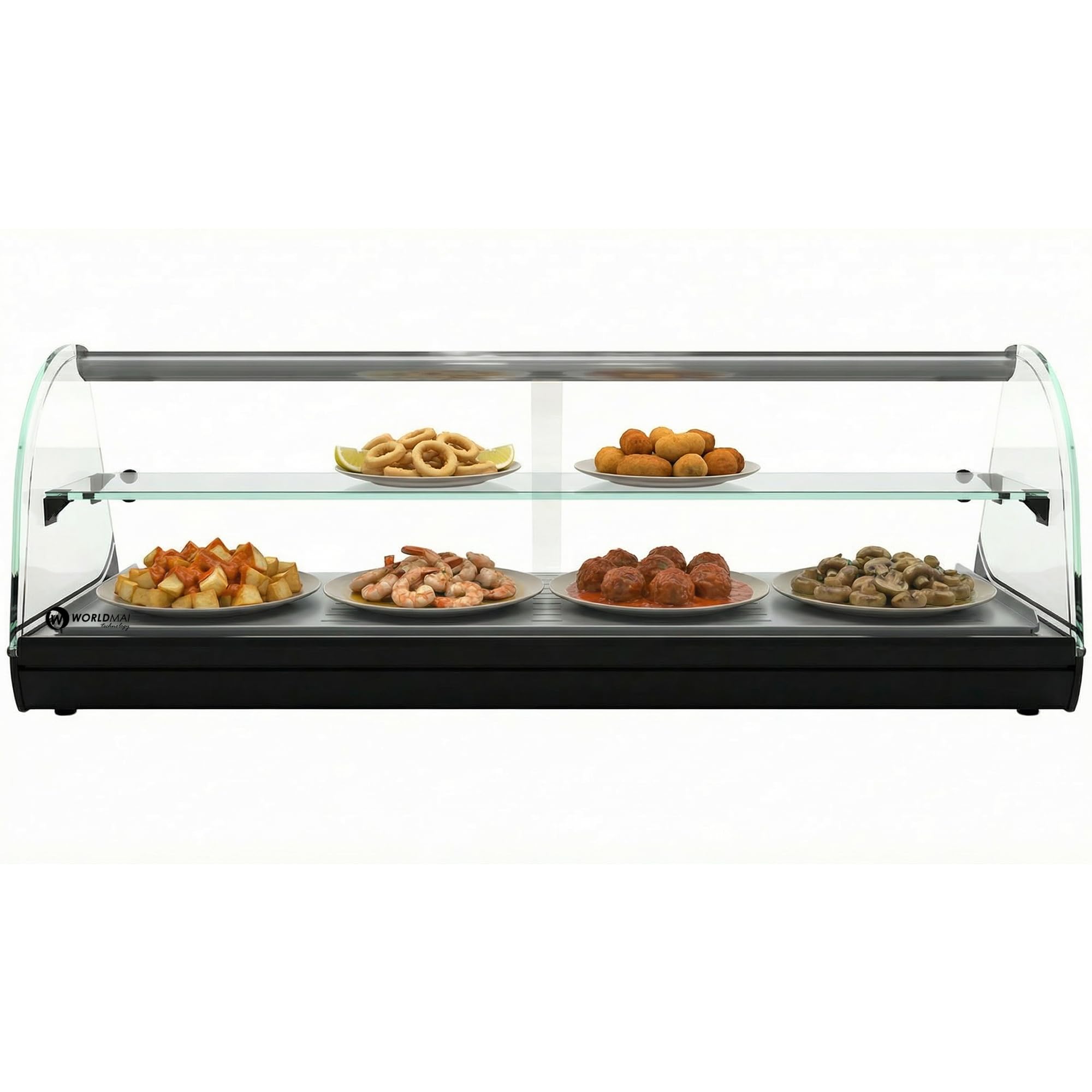 Vetrina riscaldata per tapas WORLDMAI x SAYL, 119 x 39 cm, 2 livelli e vasca piana per ristorazione. Espositore da banco a calore secco, senza LED.