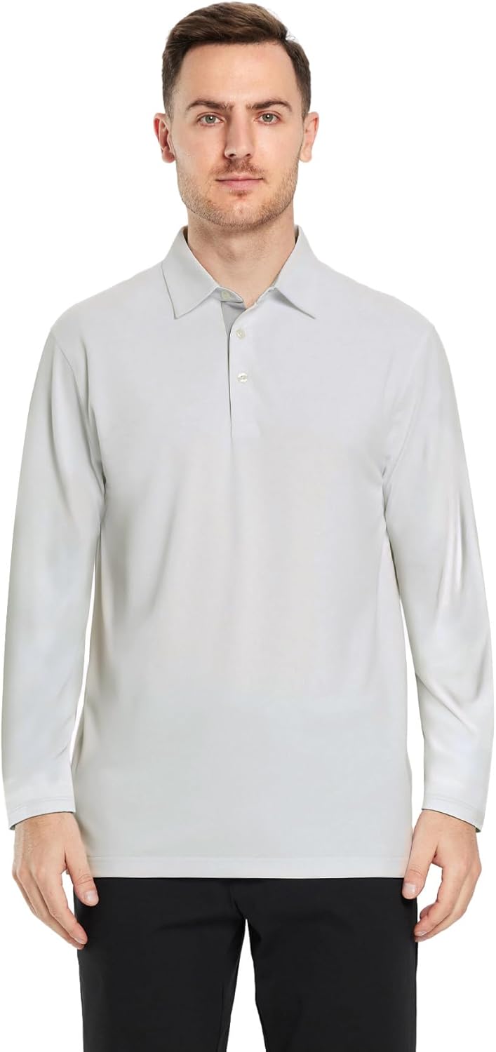 Mens Golf Shirt Short and Long Sleeve Moisture Wicking Dry Fit Performance Solid Casual Pique Golf Polo Shirts for Men