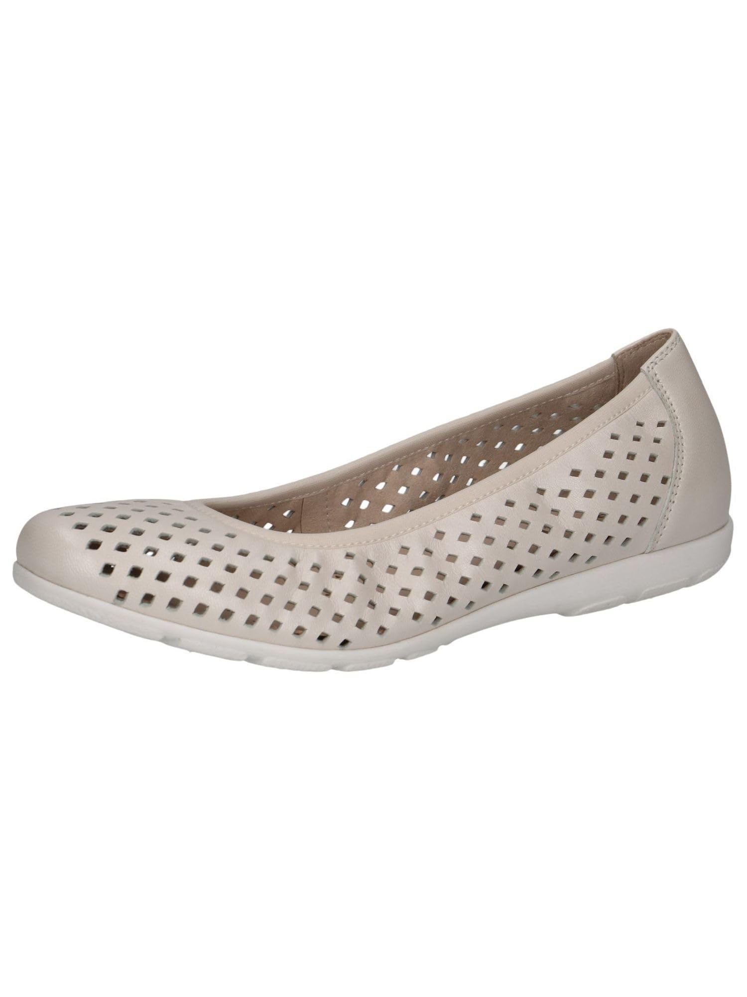 CAPRICE Women Ballet Flats Leather Comfortable, White (Offwhite Perl.), 6.5 UK