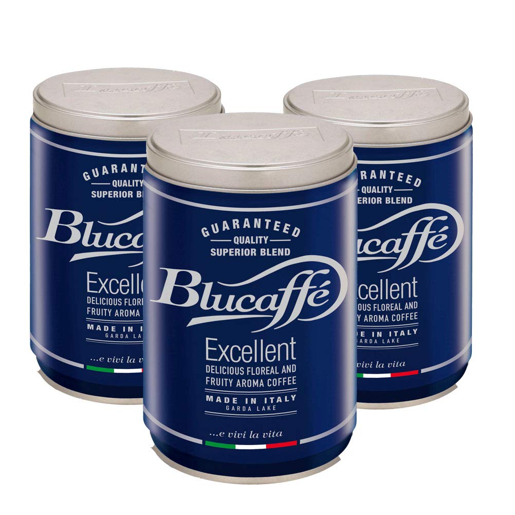 Lucaffé - 3 Kaffeebohnendosen Blucaffè, 250 Gr | Kaffee aus ganzen Bohnen zum Mahlen für Espresso | Mittlere Röstung | Fruchtiger und blumiger Geschmack, cremig | Intensives und anhaltendes Aroma