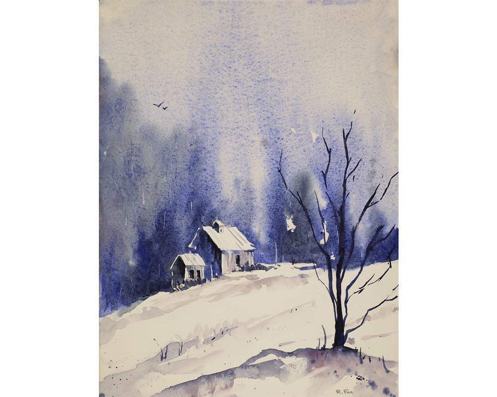 Amazon.com: Snowy Barn Scene Watercolor Landscape Painting. Watercolor Barn Scene Winter Fine Art Painting (Print). : Handmade Products