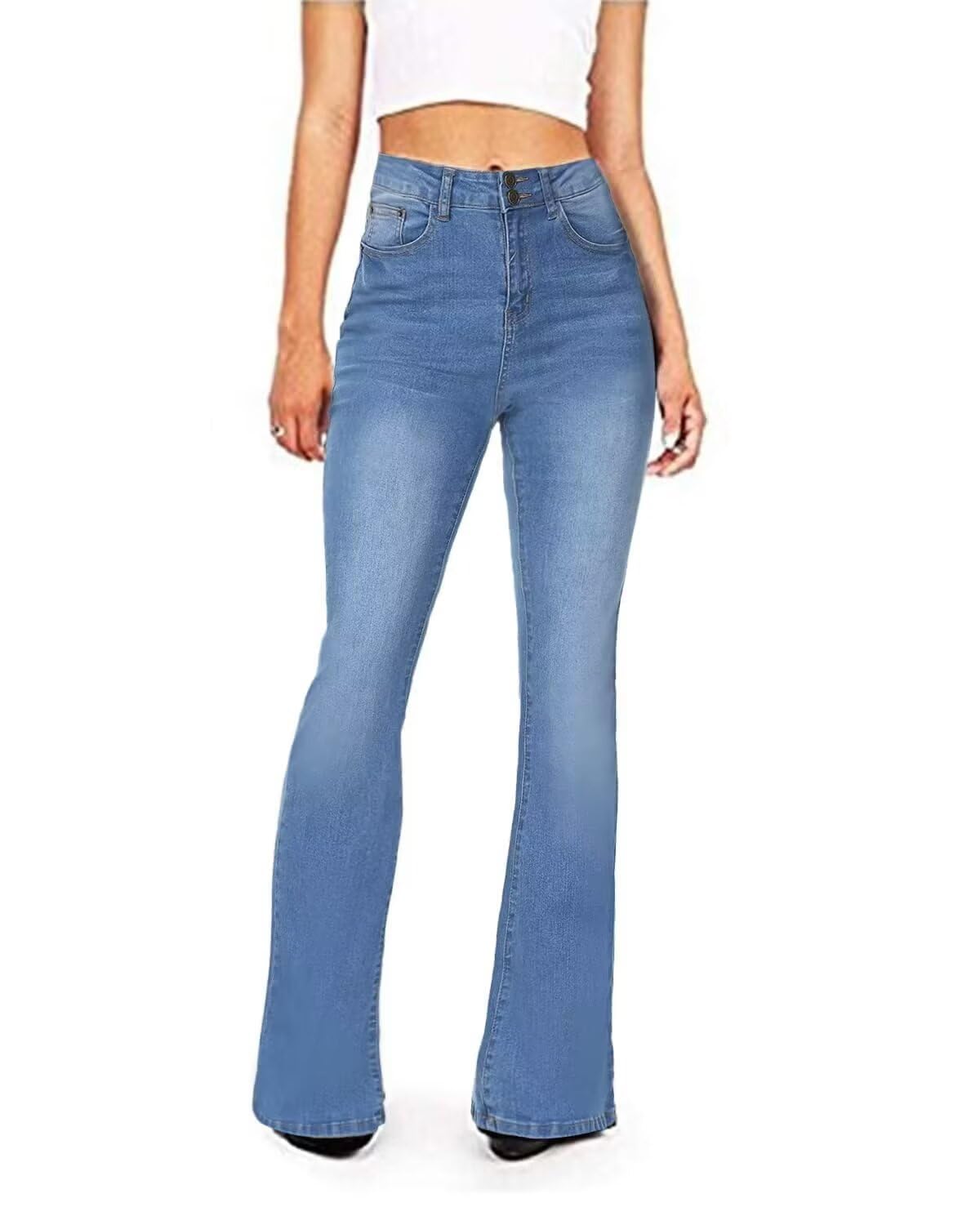 KDF High Waisted Flare Jeans for Women Bell Bottom Jeans with Belt for Women Stretch Wide Leg Jeans