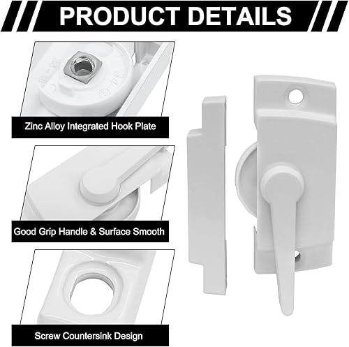 Miniatura 7 de Paquete de 4 cerraduras y guardianes para ventana, 2 pulgadas, centro de orificio central, bloqueo de marco de ventana deslizante para ventanas