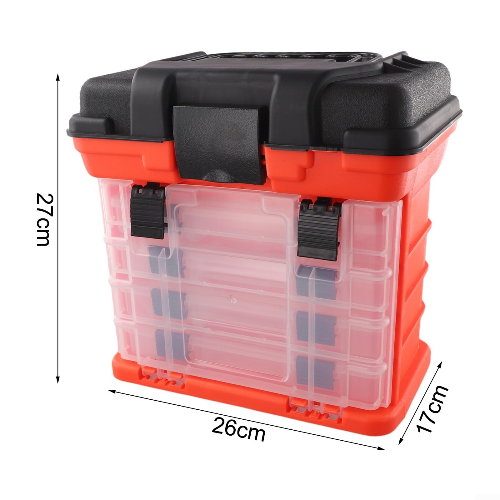 Caja de aparejos de pesca, organizador de almacenamiento portátil de 4 capas con asiento de asa plegable, bloqueo de hebilla gruesa para líneas de carretes de señuelo, caja de engranajes