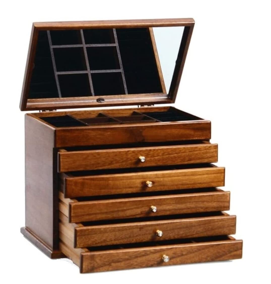 TIANQIHAO Jewelry Box Wooden Jewelry Box For Women With Mirror 5 Drawers Velvet Jewelry Organizer Large Jewelry Case For Earring Bangle Jewellry Holder,A-32 * 20.5 * 25cm
