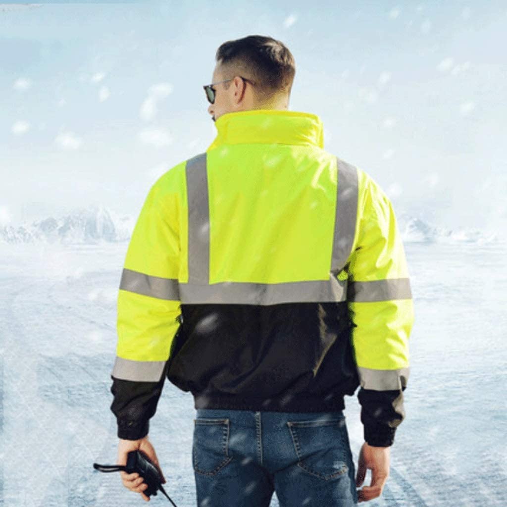 Chalecos Reflectantes de Alta Visibilidad, Tamaños múltiples del Amarillo Fluorescente Chaleco reflexivo Caliente Impermeable(XL)