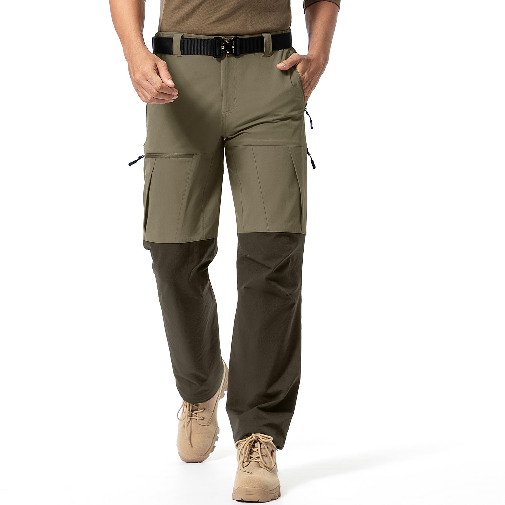 Mens Outdoor Cargo Safari Hiking Pants Lightweight Waterproof Quick Dry Tactical Pants Nylon Spandex Work Fishing Travel Stretch Pants (6237 Army Green 30)