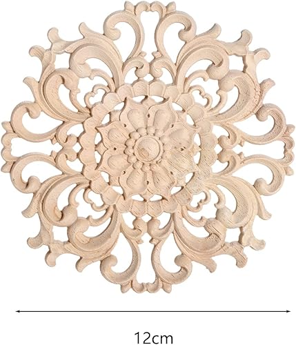 Miniatura 2 de MUXSAM Apliques tallados en madera, incrustaciones decorativas, calcomanías redondas de tallado de madera para puerta, pared, techo, armario,