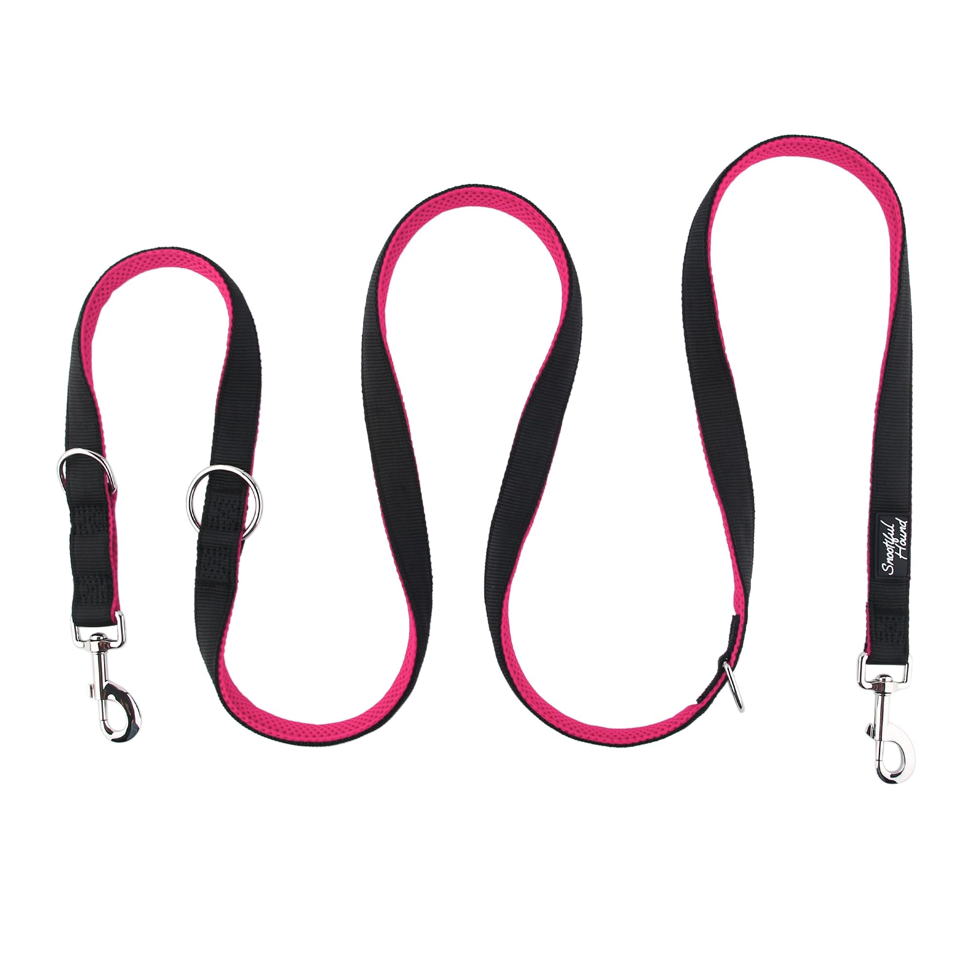 Snootiful Hound Double Ended Dog Lead - Ideal Training Lead - Comfort Mesh Padding - Double Clip Leash - 220cm x 2.5cm (Pink) - Image 4
