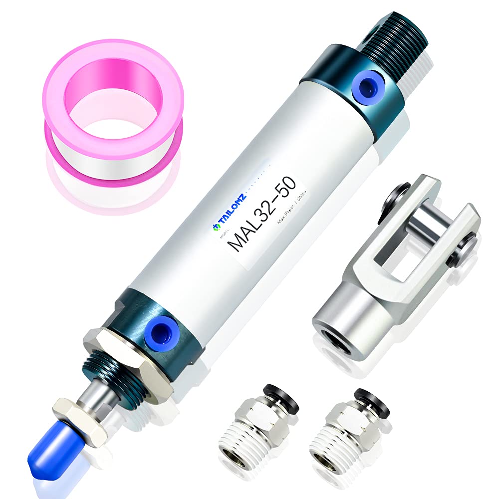 TAILONZ PNEUMATIC Vérin à air double action de 32mm d'alésage et 50mm de course avec connecteur en Y et 2 pièces de 8mm MAL32x50