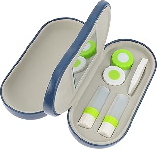 Healifty Contact Case with Built-in Mirror, Tweezer and Contact Solution Bottle - 2-in-1 Eyeglass and Lens Case Double Use Portable for Home Travel Kit