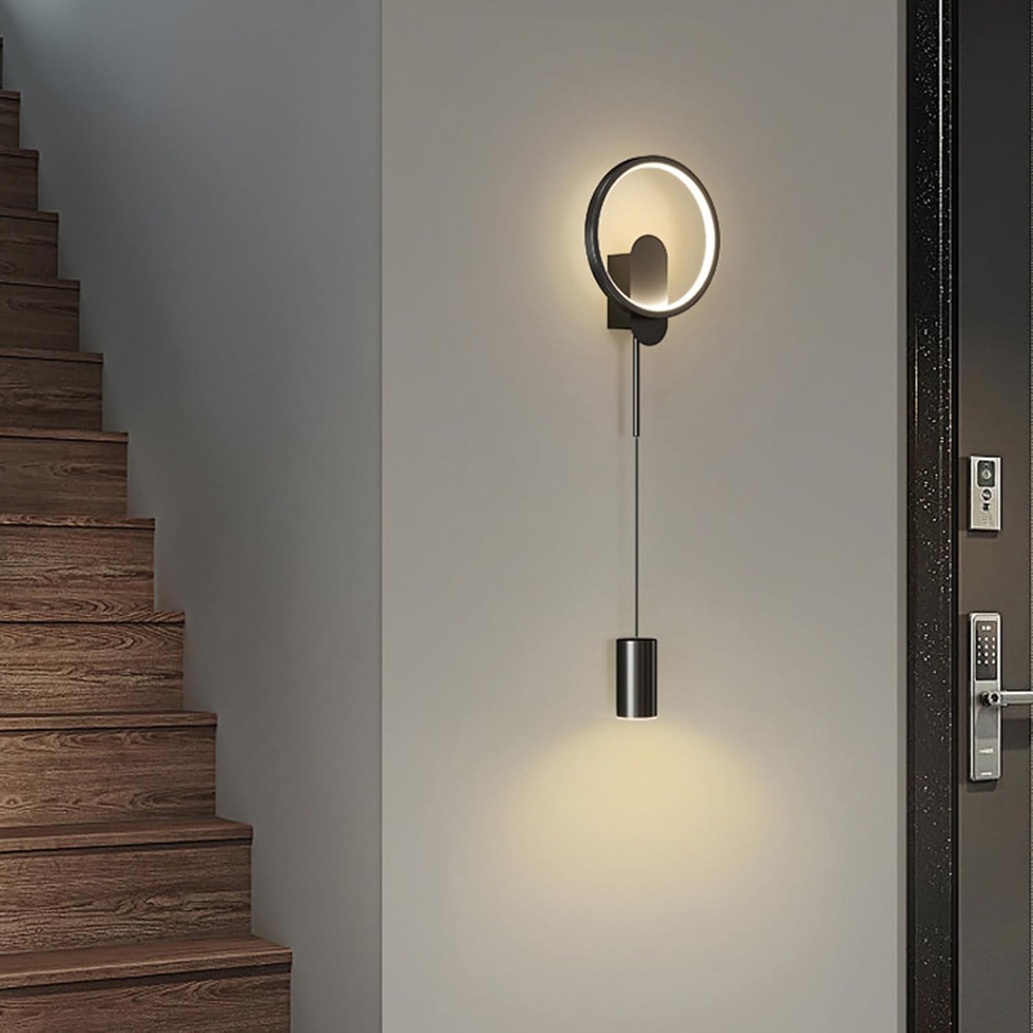 Modern Minimalist Adjustable Height 24W LED Wall Light, 3-Color Dimmable (3000K-4000K-6000K), Wall Lamp for Bedroom Living Room (Black)