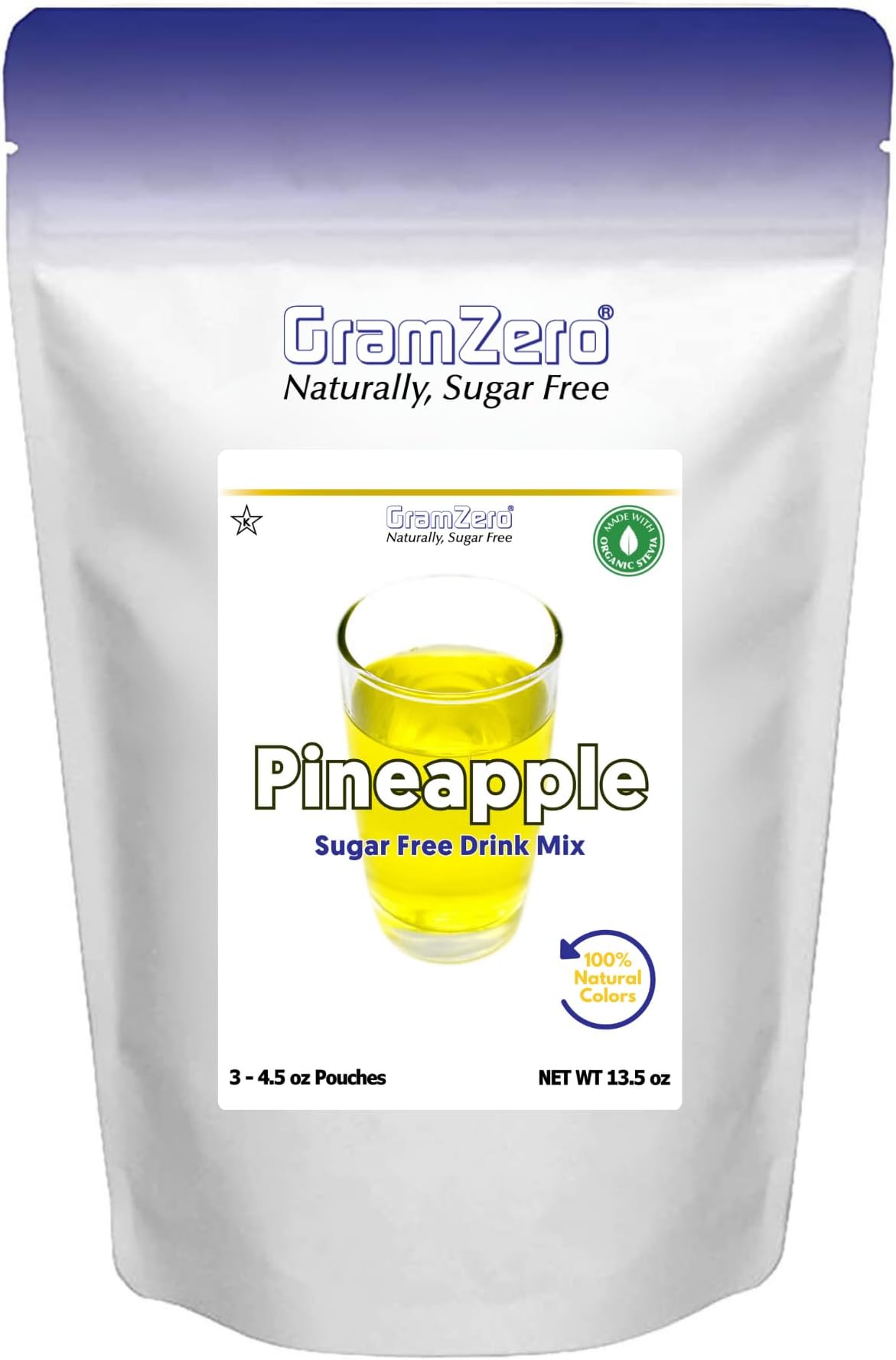 GramZero Pineapple Zero Calorie Sugar Free Drink Mix, Great For Nutrition Club Loaded Teas, Stevia Sweetened