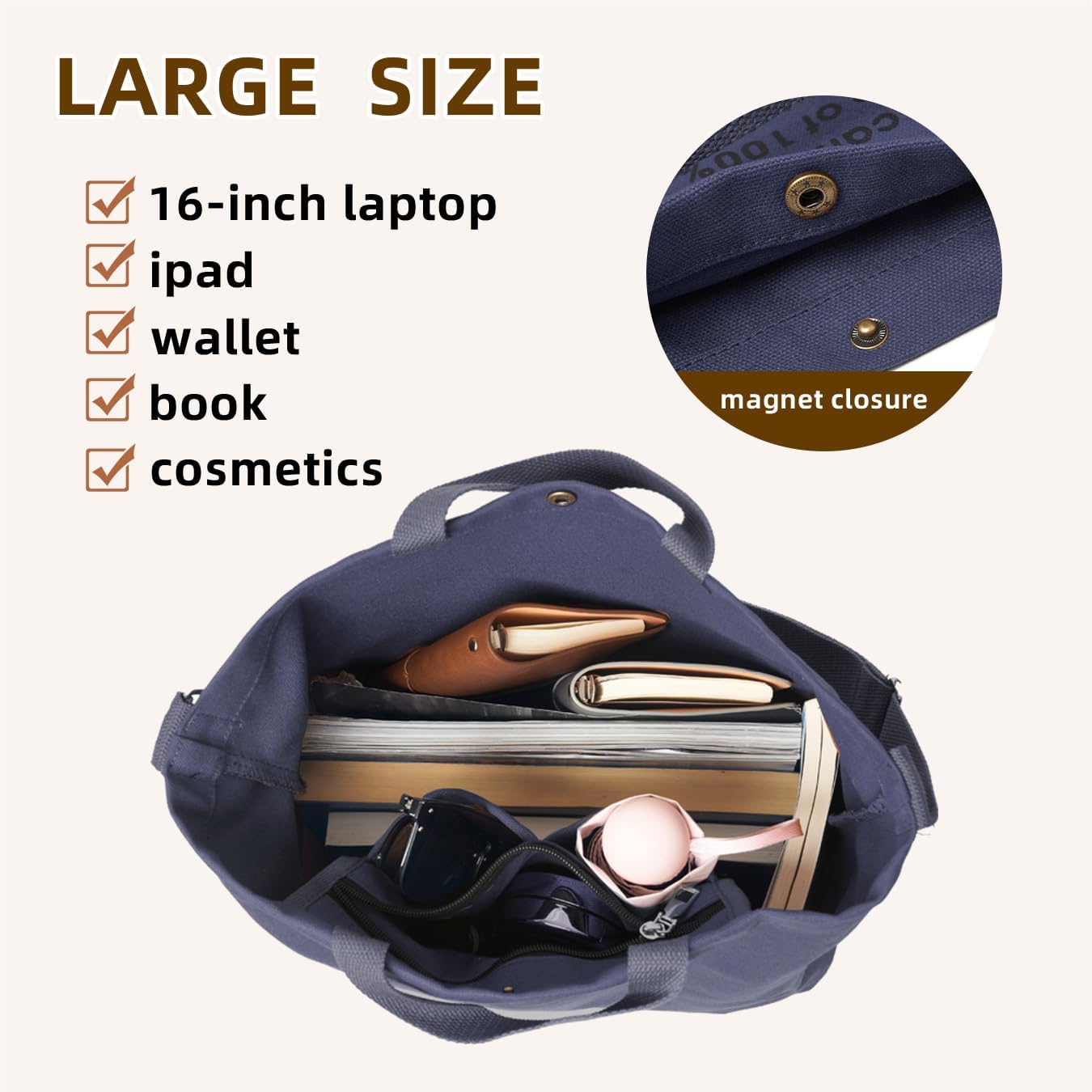 Canvas Tote Bag For Women inside out bag Crossbody Handbag with Adjustable Strap and Coin Purse for Work,Travel,Grocery - Image 4