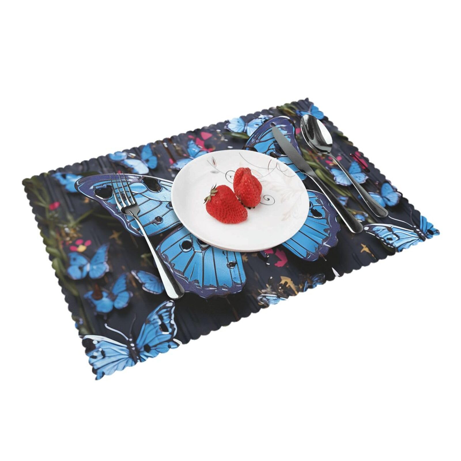 Placemats Set of 4 Heat Resistant Woven Place Mats for Dining Table Blue butterfly Placemats Washable Wipeable PVC Table Mats Indoor/Outdoor Place Mats for Party Kitchen Decor 30x45 cm
