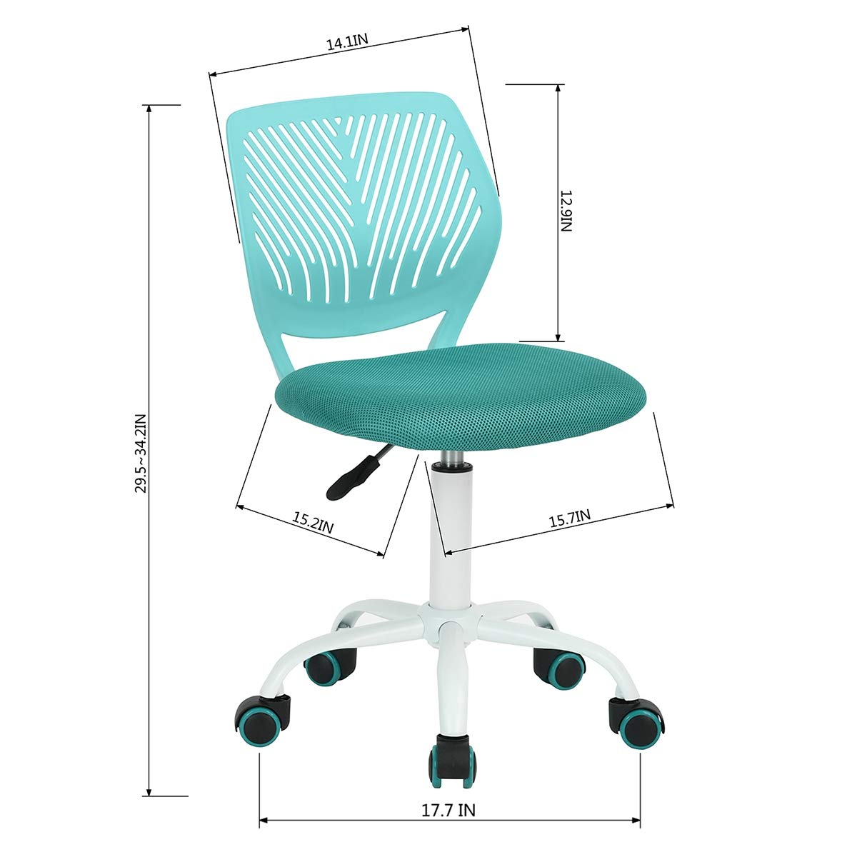 Sedia da ufficio ergonomica in tessuto, 45,5 × 39 × 85 cm, turchese | Girevole senza braccioli, altezza regolabile, comfort schiuma, carico 120 kg, scrivania camera da letto lettura