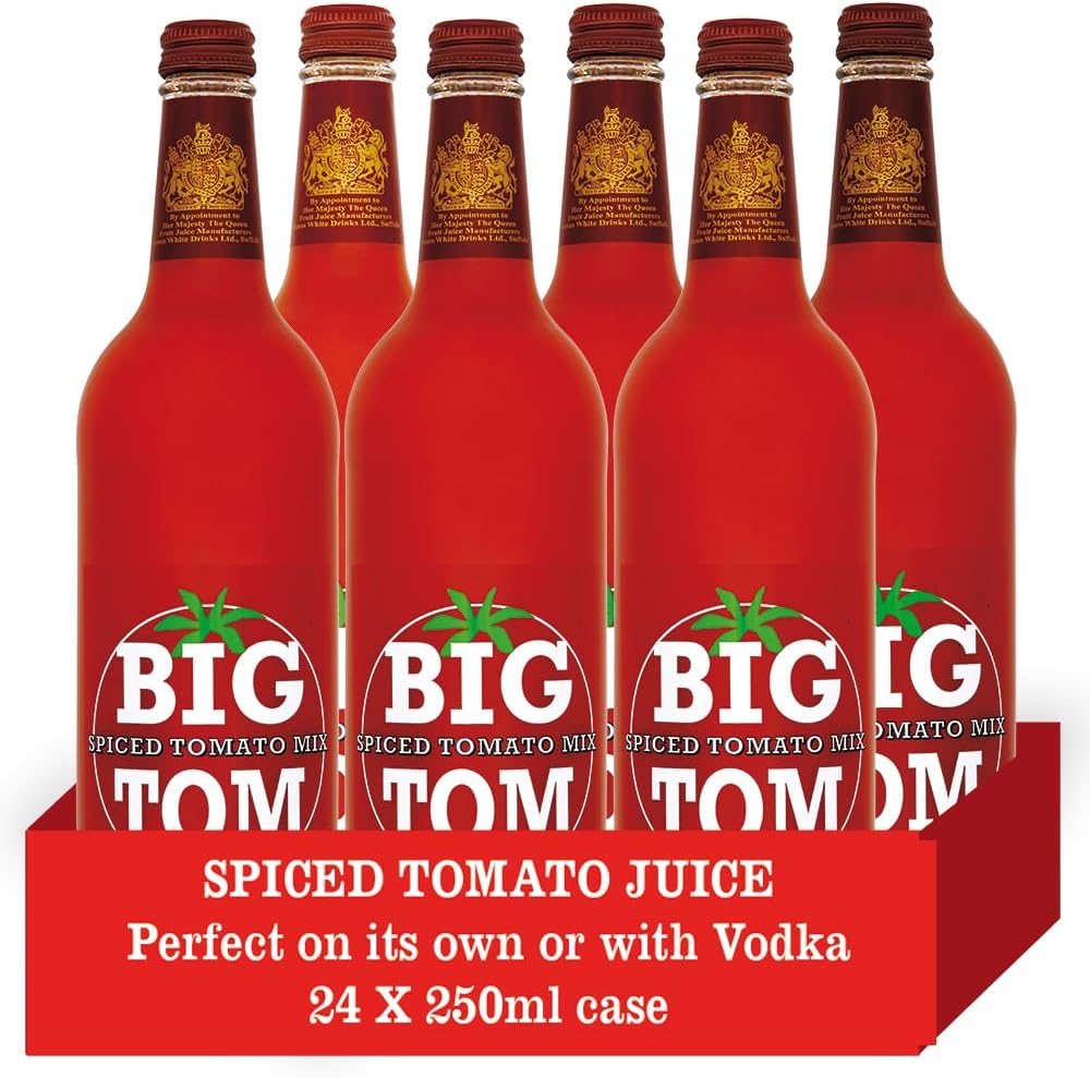 Big Tom Bloody Mary Mix, Non-GMO, Vegan, Gluten Free, 70 Percent Less Salt, All Natural, No Preservatives, 750ml (25.4 fl oz) glass bottles (6 Bottles)