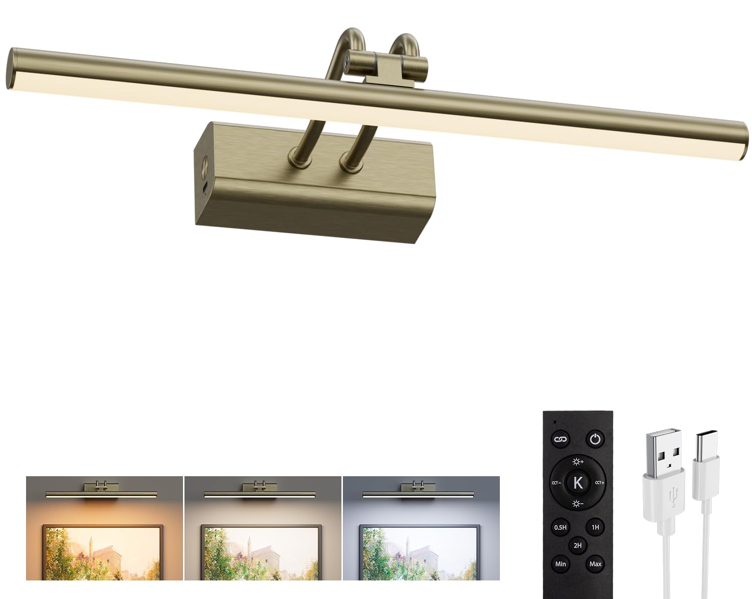 Picture Light for Wall, Antique Brass