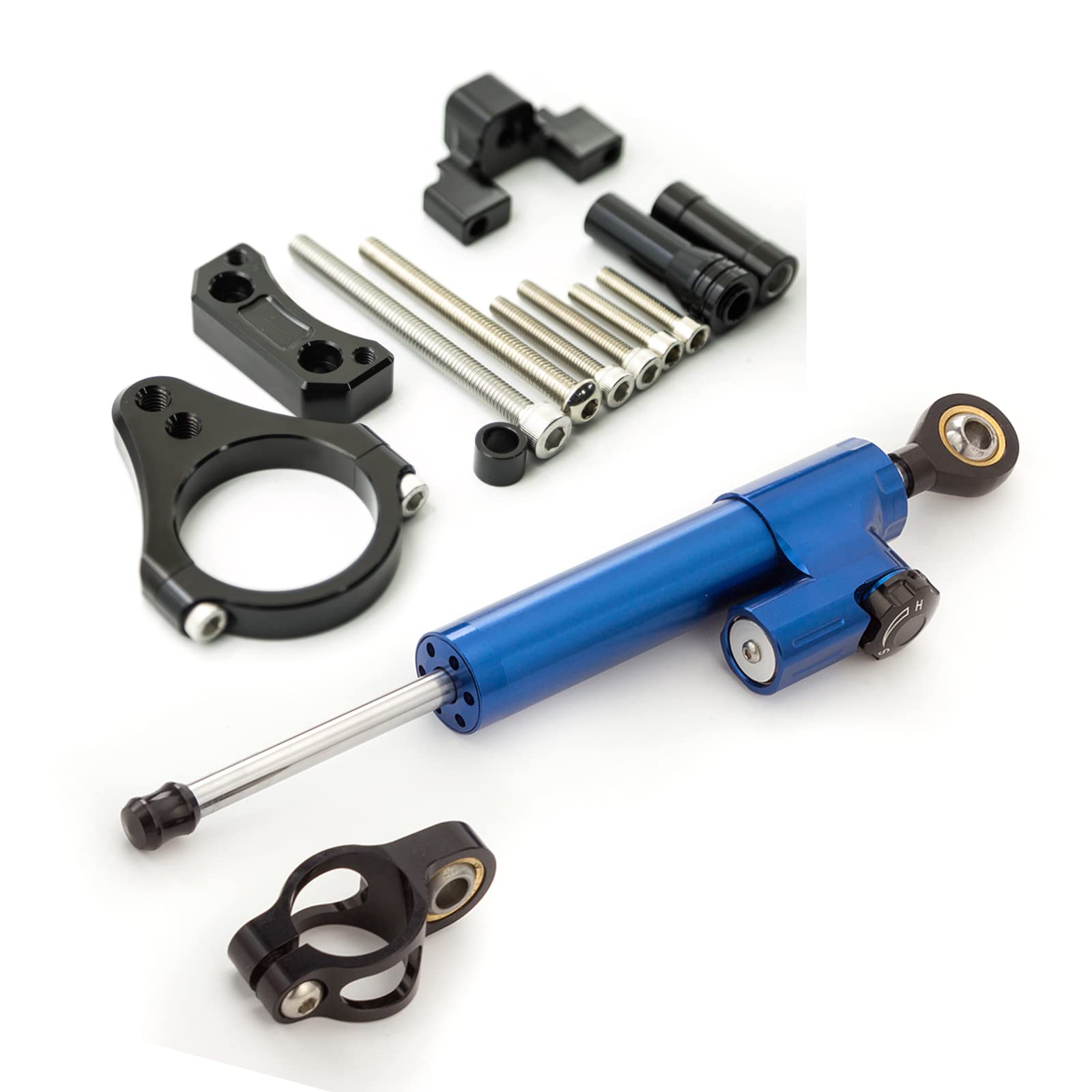 Convient pour trottinette Kugoo G-booster - Amortisseur de direction CNC pour moto - Stabilisateur d'amortisseur de direction - Kit de support de montage à serrage 50mm bleu