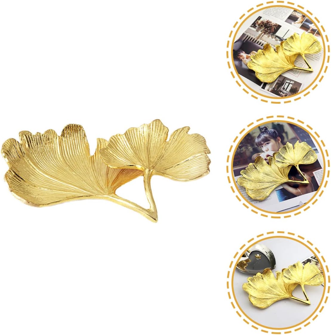 LIFKOME Ginkgo Leaf Decorative Jewelry Organizer Tray Elegant Trinket Dish for Rings Earrings Accessories Storage for Home Office Decor