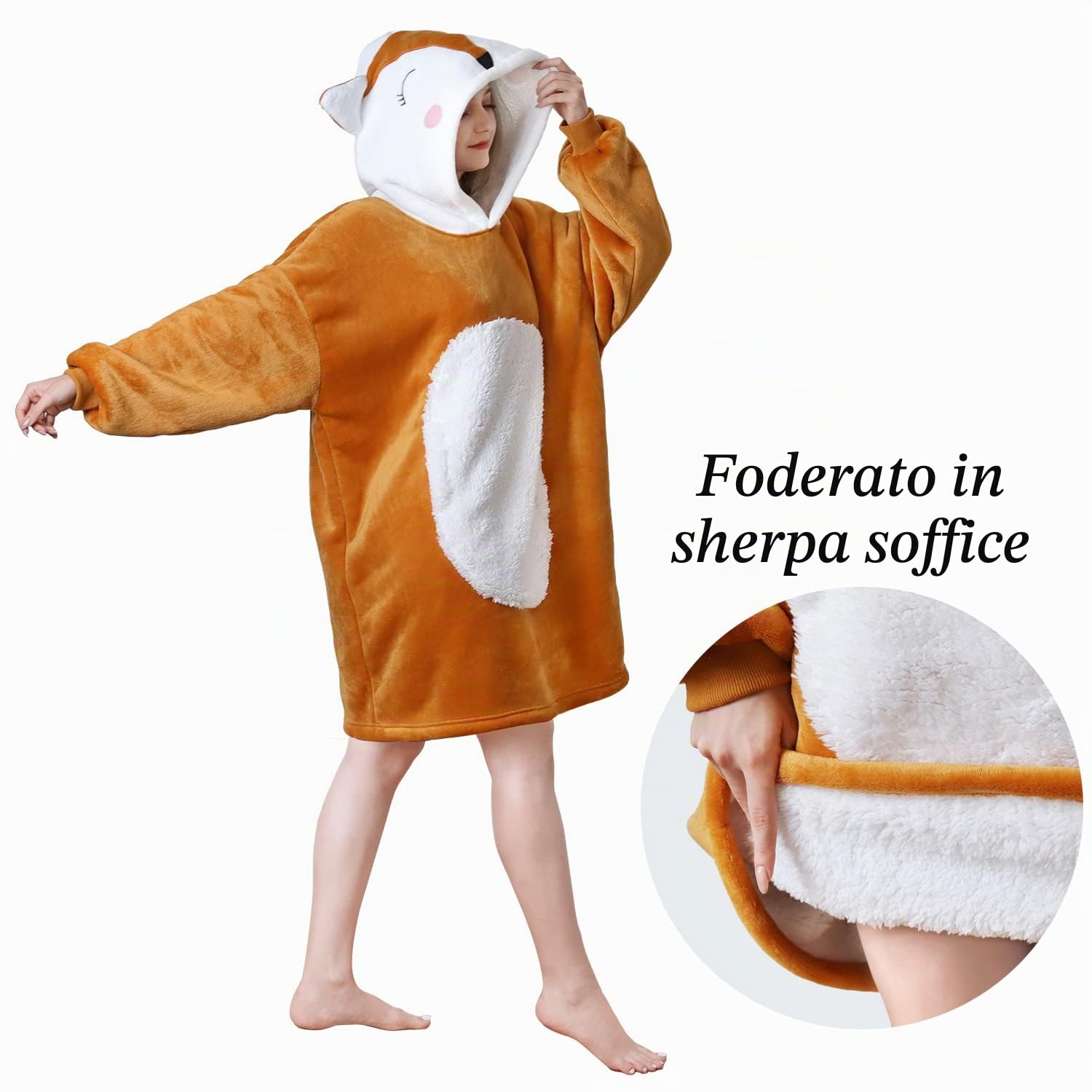Felpa Coperta Indossabile con Cappuccio Donna e Uomo, Oversize Coperta Plaid con Maniche Poncho in Pile Sherpa Morbida e Calda
