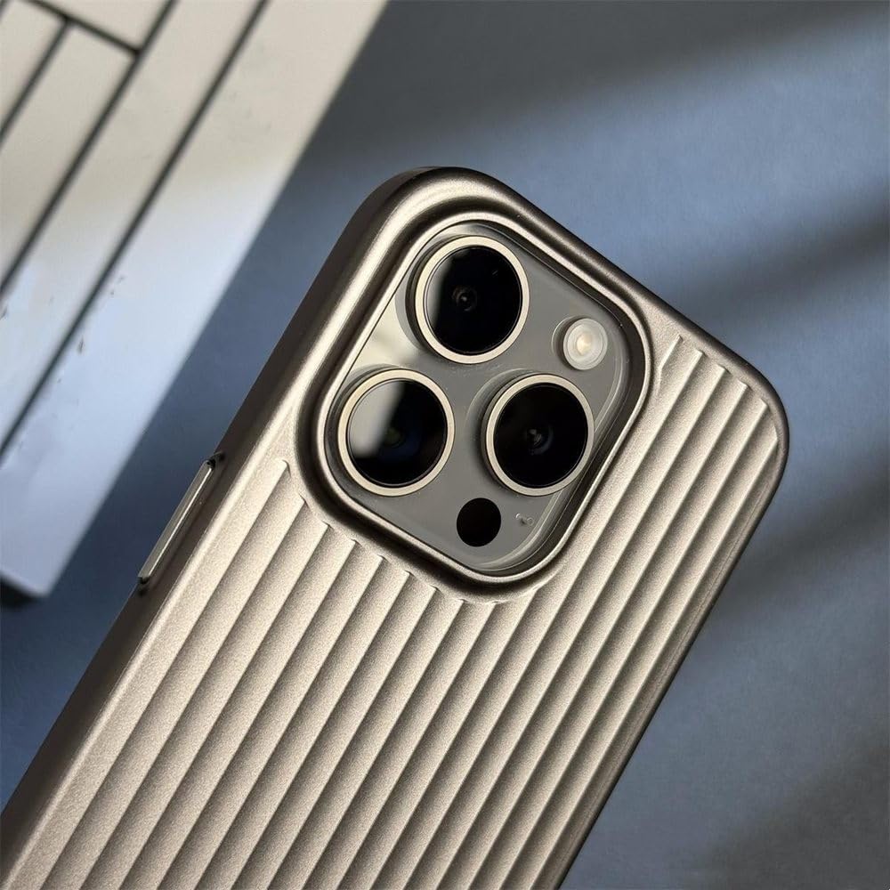 Funda de lujo con rayas chapadas para iPhone 13, 14, 15, 16, 17 Pro Max y Air. Funda ultrafina mate para iPhone 15 Plus. Funda rígida antigolpes, color gris. También disponible para iPhone 14 Pro.