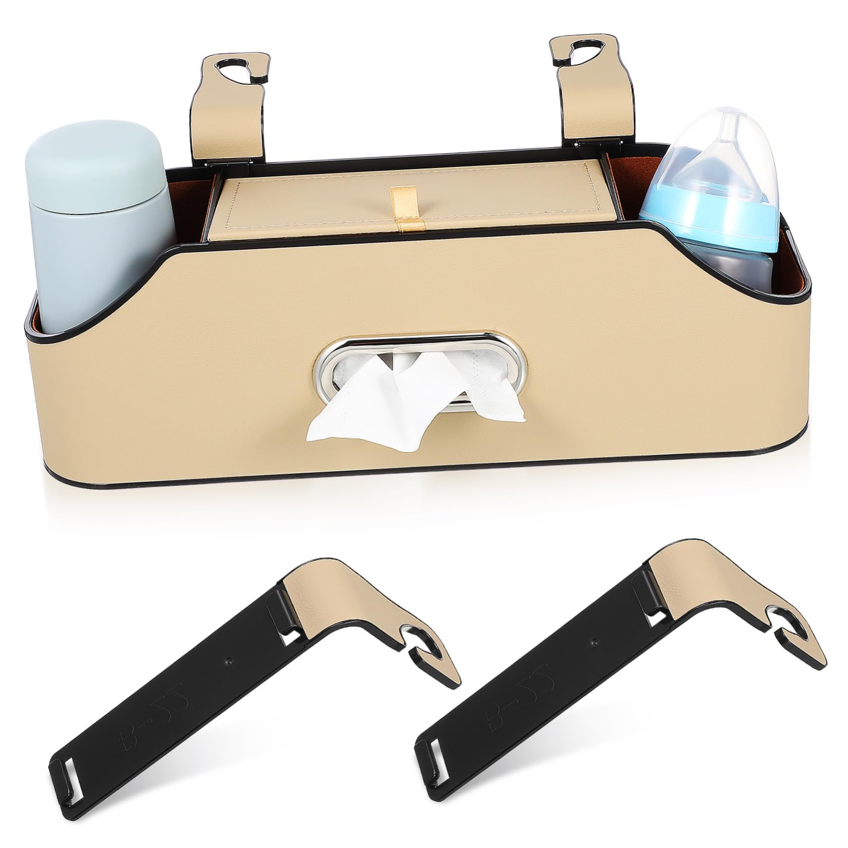 Cabilock Caja Organizadora Portavasos Doble para Asiento Trasero de Coche y Tejido Interior Suave para Dispensador de Pañuelos en Interior de Automóvil