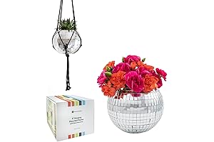 6-Inch Hanging Disco Ball Vase with Cotton Rope Hanger and Self-Watering Insert