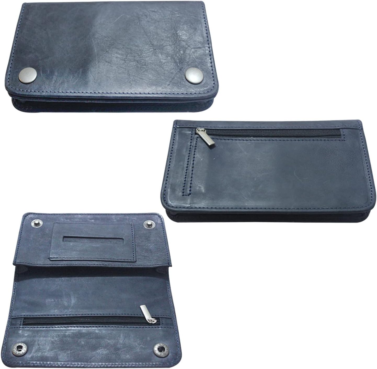 Genuine Vintage Leather Tobacco Pouch Bag for Tobacco and Rolling Paper Along with Zipper Size: 4x7x1 Inches (Vintage Blue)