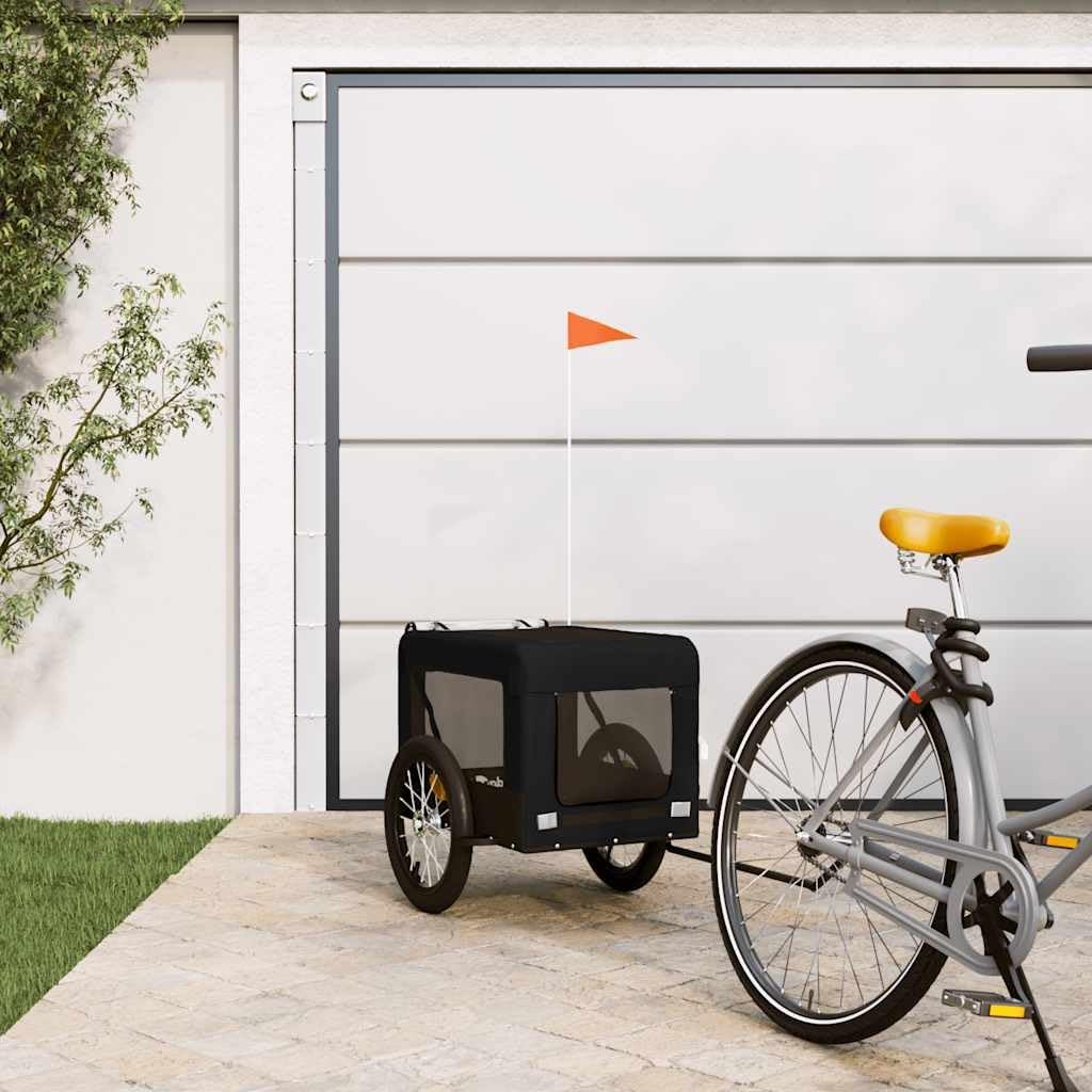 Remolque de bicicleta para perros amarillo y negro de tela Oxford y hierro, plegable con ventana de malla y protección contra la lluvia, carro de transporte estable para mascotas, ideal