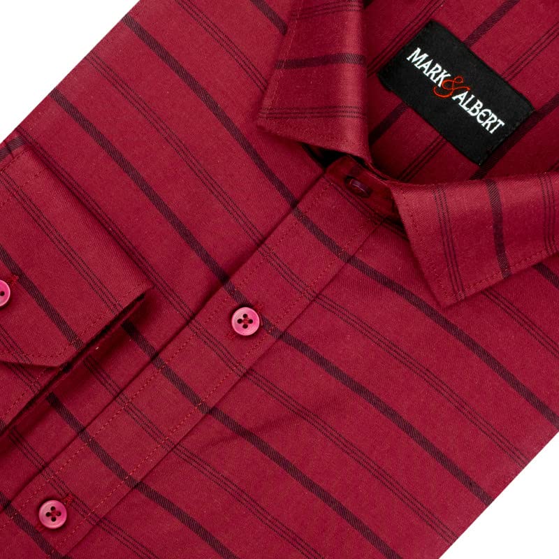 Buy MARK & ALBERT Men's Striped Cotton Formal Shirt Cardinal Red at