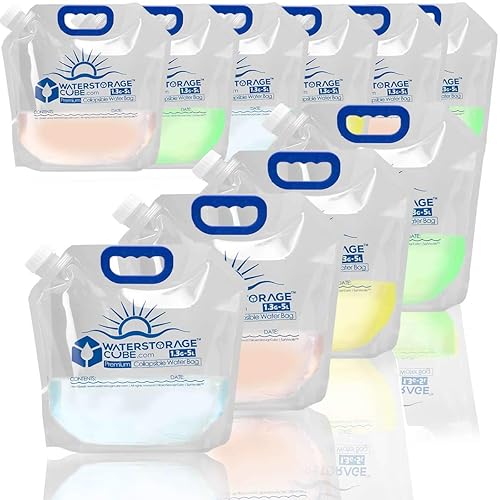 WaterStorageCube Premium Collapsible Water Container Bag, BPA Free Food Grade Clear Plastic Storage Jug for Camping Hiking Backpack Emergency, No-Leak Freezable Foldable Water Bottle 1.3/2.6 Gallon