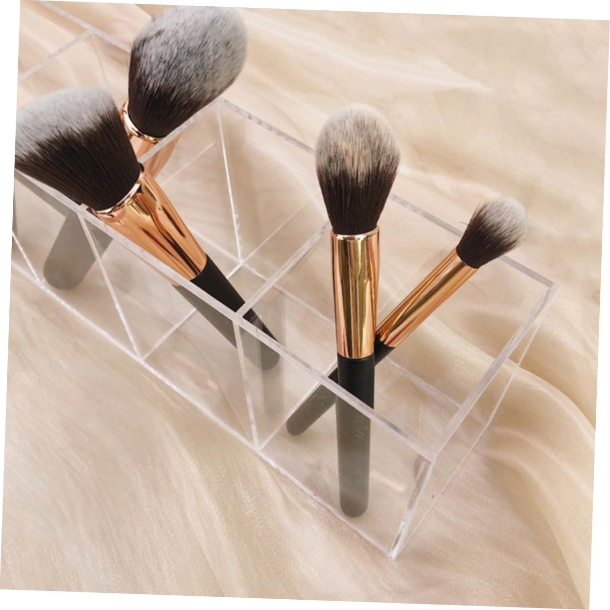 Porta Pennelli Per Trucco in Acrilico Trasparente Da Scrivania 4 Scomparti, Scatola Porta Cosmetici Resistente e Capiente, Organizer Per Pennelli e Cancelleria Per Uso Domestico