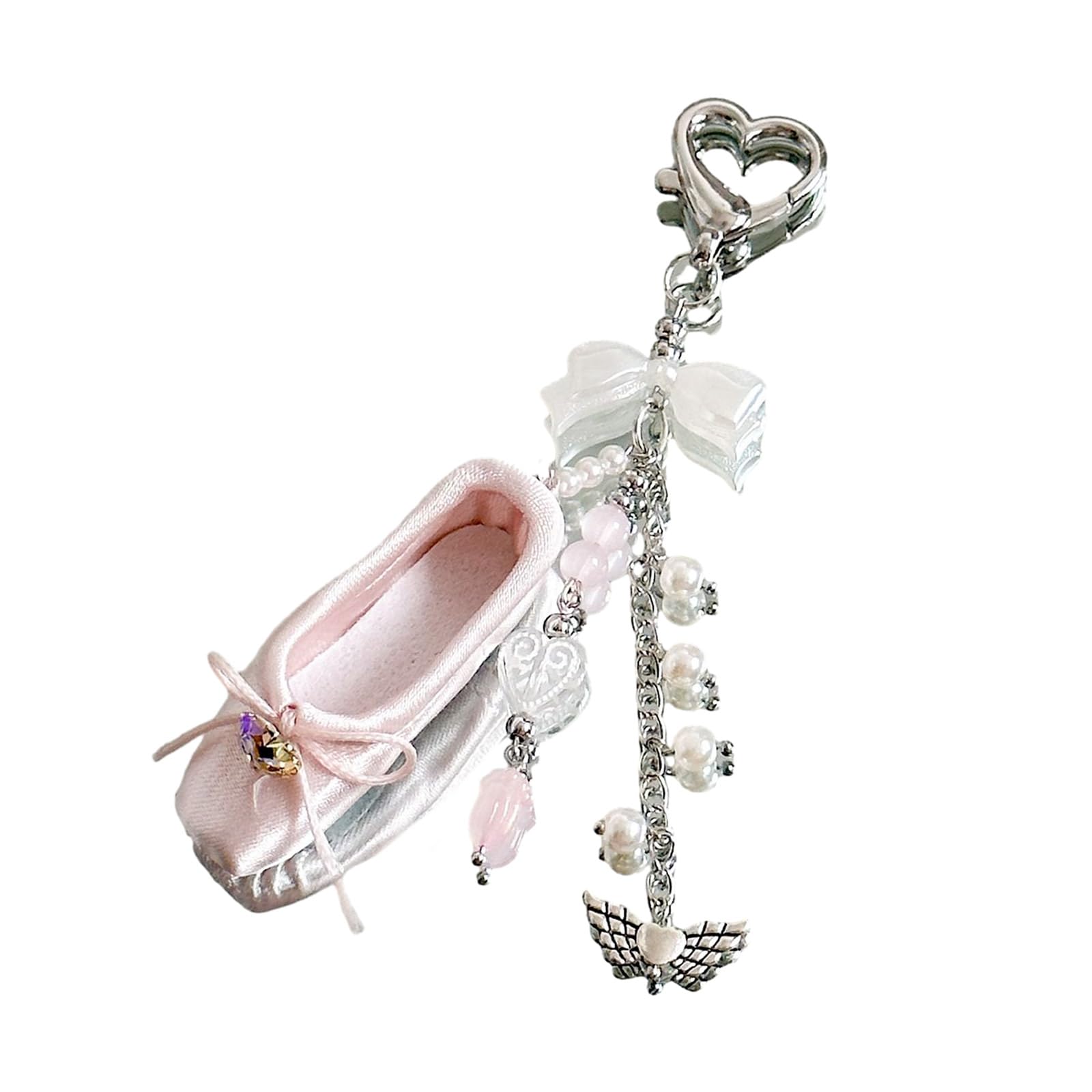 NEWFT Dance Shoe Ribbon Phone Charm Keychain Elegant Bowknot Heart Pendant Keyring