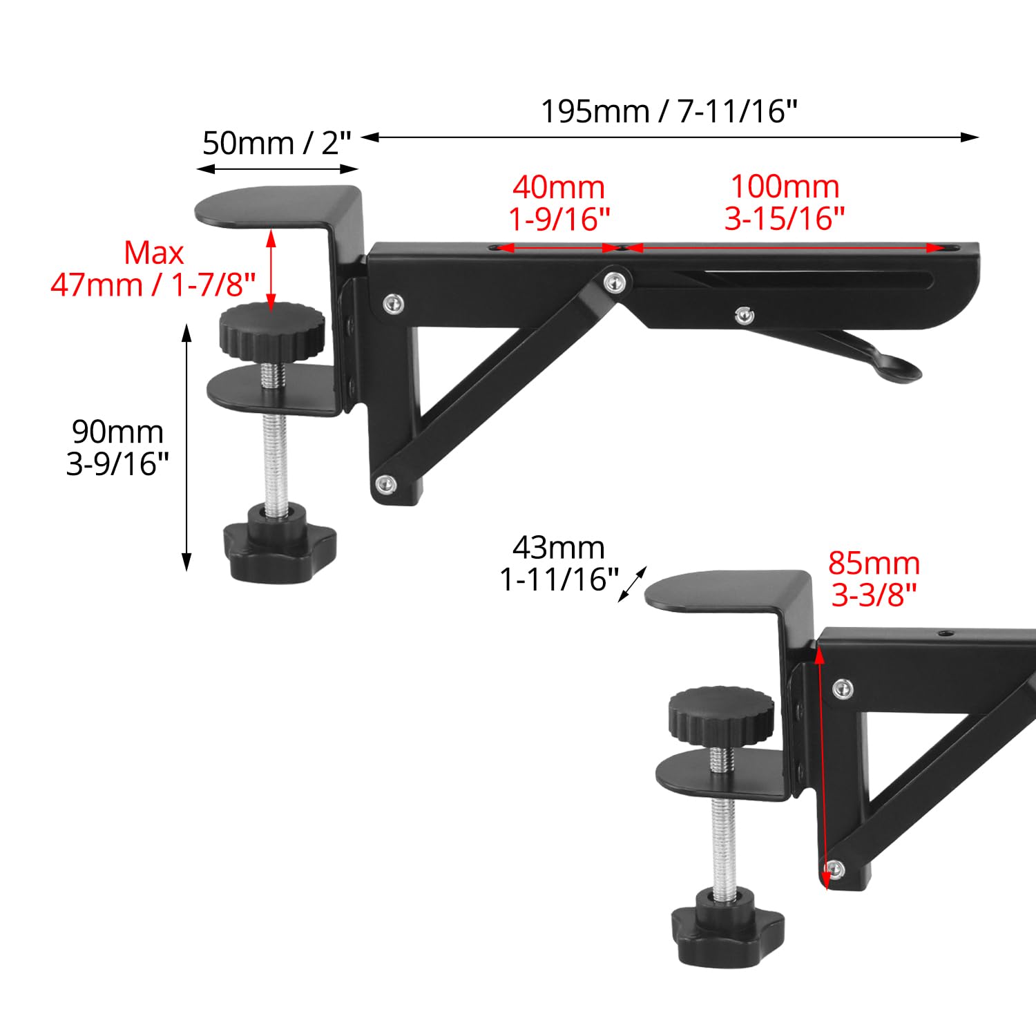 QWORK® 2 Piezas Bandeja Extraible Teclado, Soporte de Extensión de Escritorio con Clip de Montaje en Mesa - para Escritorio de 1 a 5 cm de Grosor