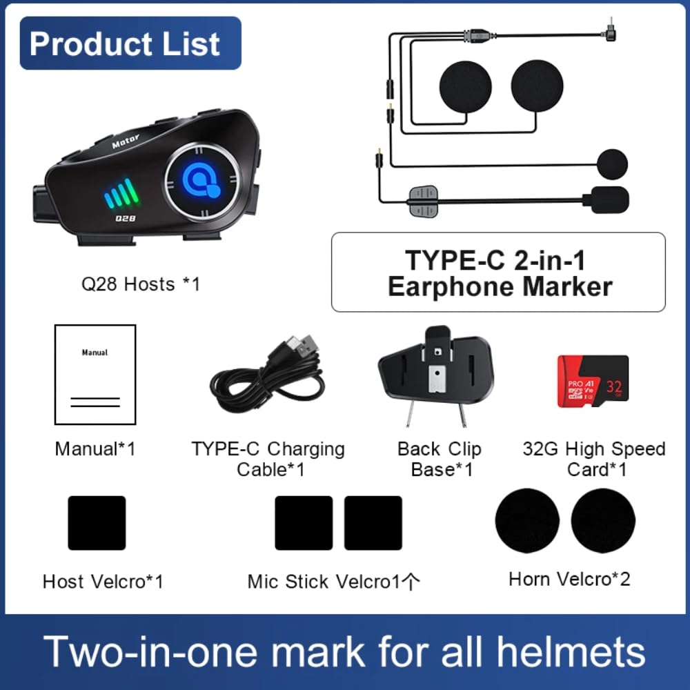 Telecamera per casco da moto con auricolare Bluetooth, registratore HD 1080P, grandangolo 120° per guida, sci, arrampicata